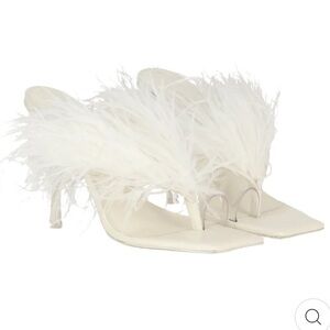 Cult Gaia Heels white ostrich fur mules